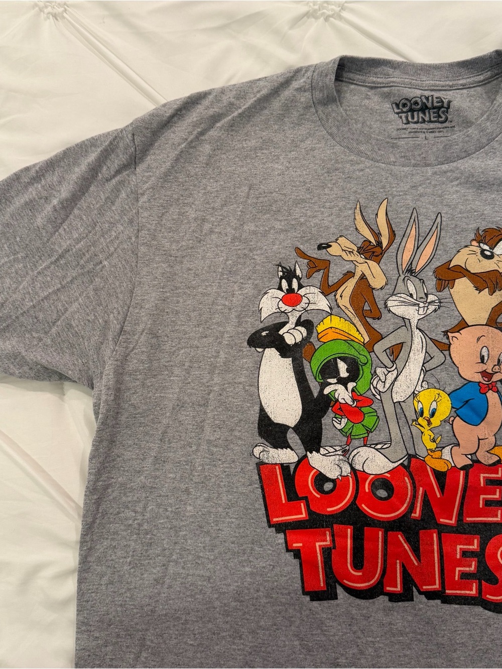 Looney Tunes Character Group Heather Grey Short Sleeve Graphic Tee Size Large